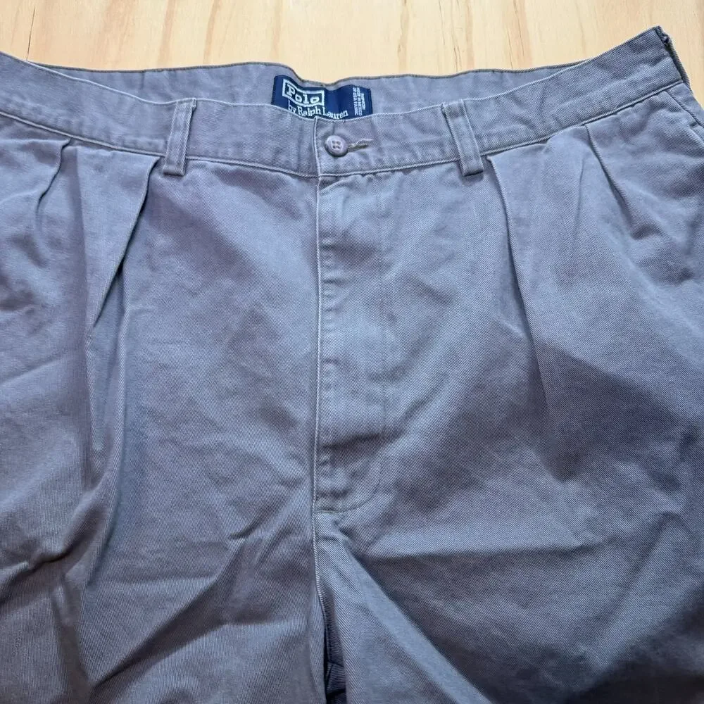 Vintage Polo Ralph Lauren Tyler Shorts Mens Size 36 Grey Pleated Chino